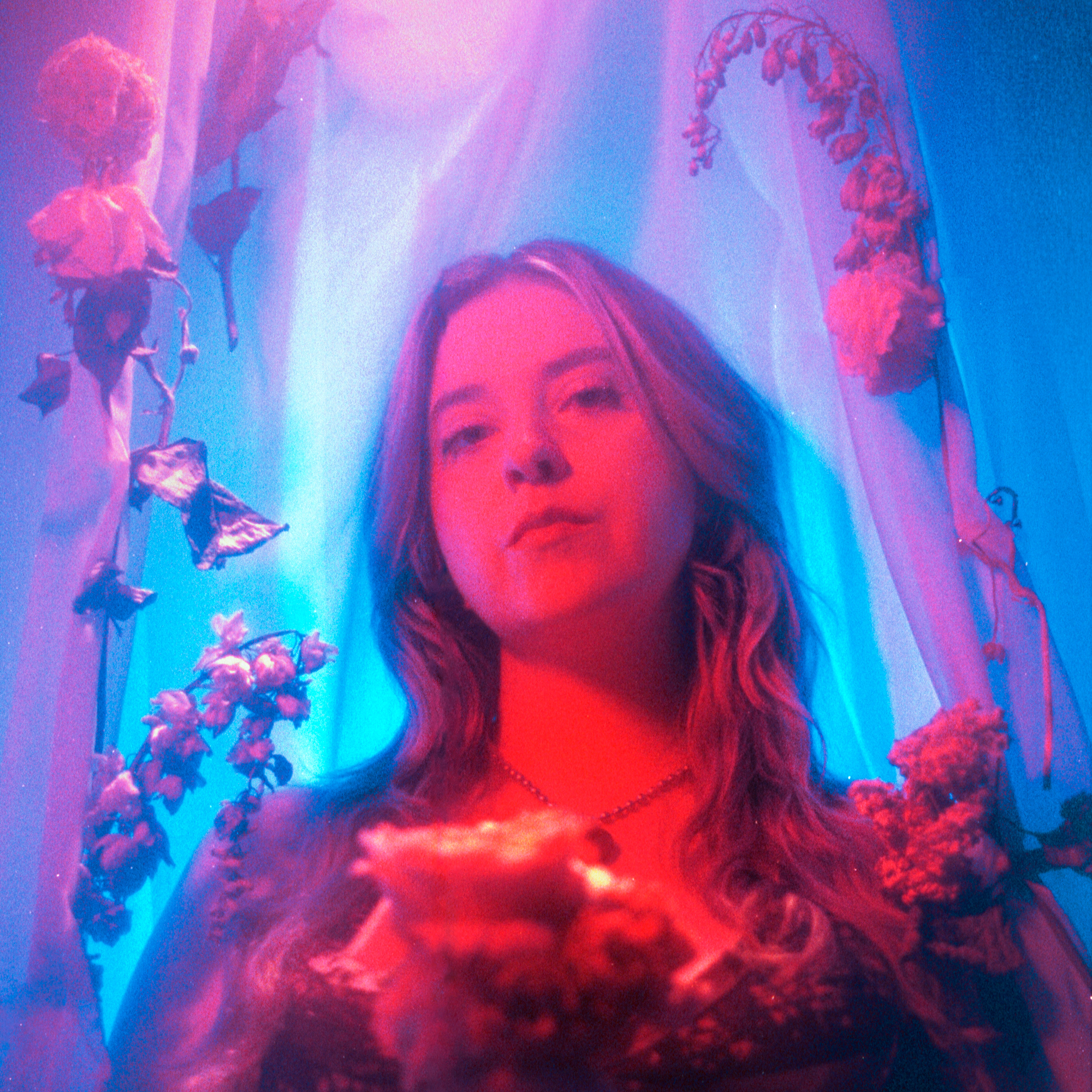artwork for Not Even Yours of Jena in a curtain with dead flowers pinned